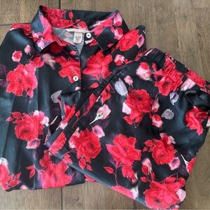 Victoria's Secret Black and Red Floral Pajama Set